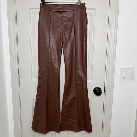 7 For All Mankind Pants - 7 For All Mankind Women Pant 29 Brown Bootcut Faux Leather Autumn Fall Bohemian
